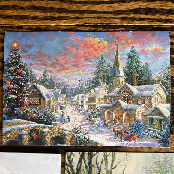Lot of 5 Nicky Boehme Art Winter Town Cottage Unused Christmas Cards Envelopes - Picture 4 of 16